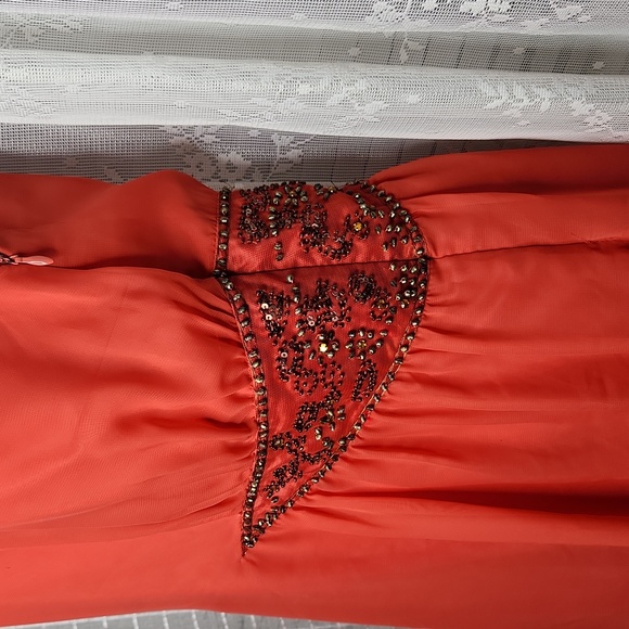 Burnt Orange Free People One Shoulder Grecian Chiffon Beaded Cocktail Dress Sz4 - Picture 2 of 8